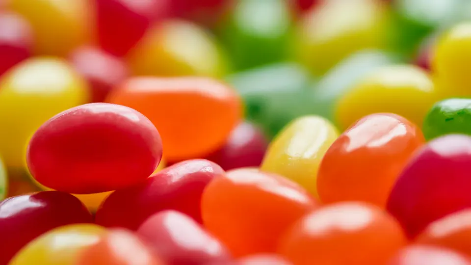 Glanzende jelly beans van heel dichtbij